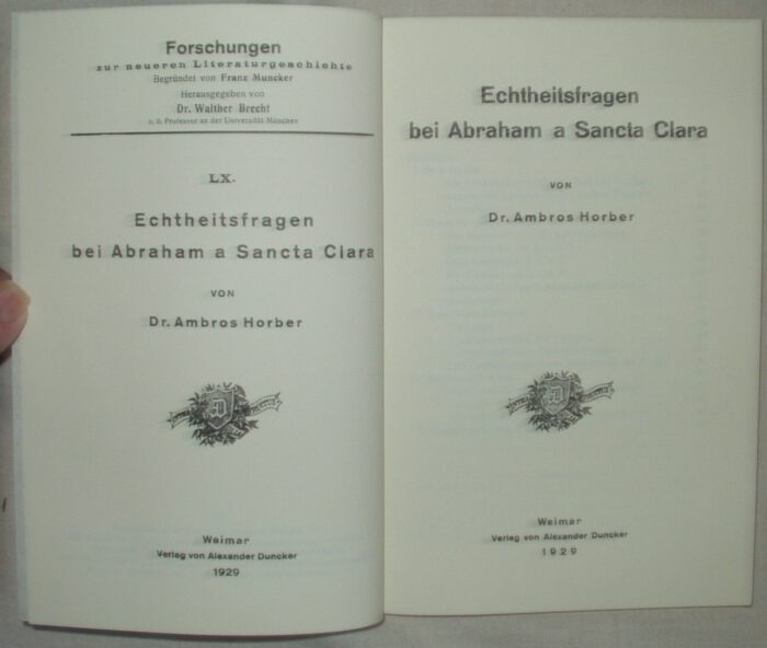 Horber, Ambros. Echtheitsfragen bei Abraham a Sancta Clara. – Bild 1