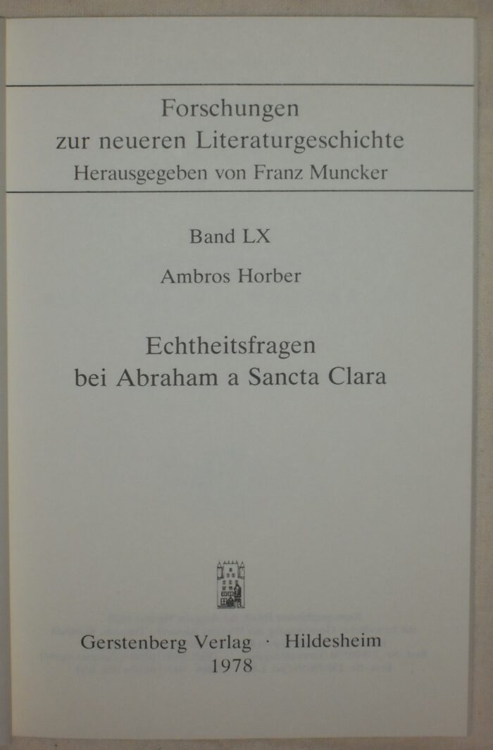 Horber, Ambros. Echtheitsfragen bei Abraham a Sancta Clara. – Bild 2