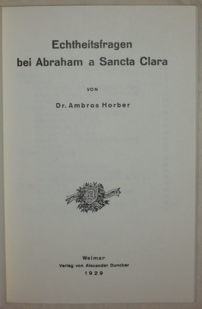 Horber, Ambros. Echtheitsfragen bei Abraham a Sancta Clara. – Bild 3