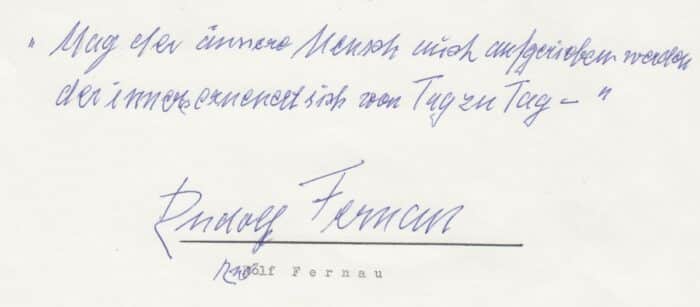 Fernau, Rudolf (1898 bis 1985; Theater- und Filmschauspieler). Eigenhändiges Widmungsblatt und Portraitphotographie mit eigenhändiger Unterschrift recto und verso kurzes Dankschreiben. – Bild 3